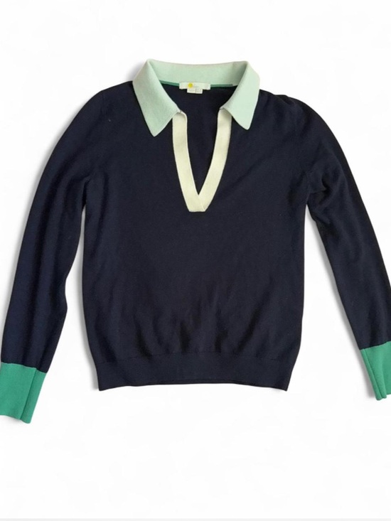Boden Sweaters - Boden V-Neck Polo Henley Sweater Wool Cotton Blend Size 4 Navy Green Preppy